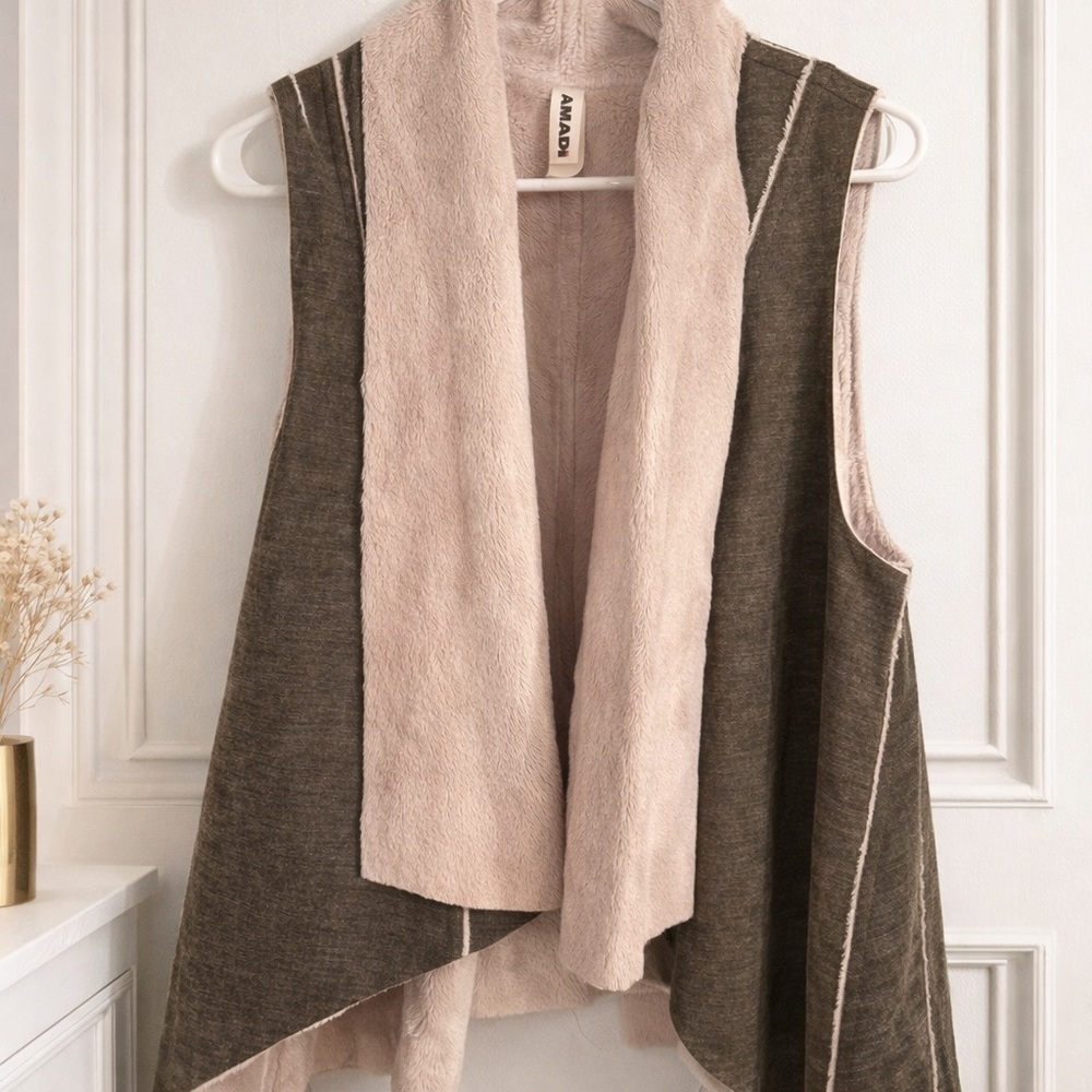 Boho Faux Shearling Vest Drape Open Front Cabin Core Western Layering Piece - Picture 5 of 8
